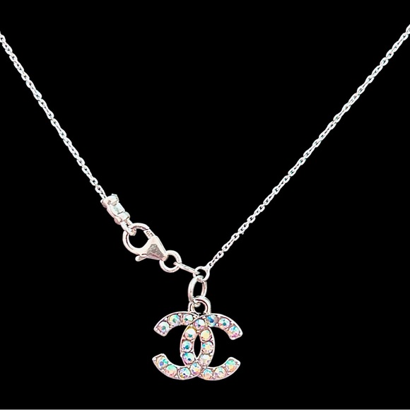 CHANEL “CC” Logo Charm w/Iridescent Crystals on Italian 925 Sterling Chain✨NWOT✨ - Picture 10 of 13
